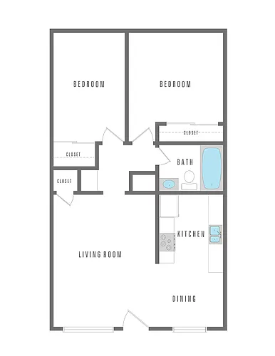 Floor plan 2 Bedroom 1 Bath