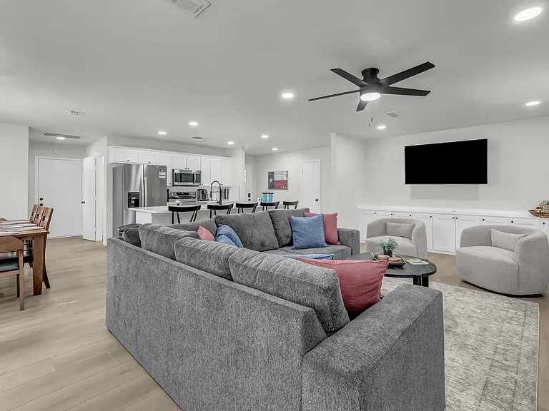 Comfy sleeper sofa in living room for extra sleeping arrangements if needed. Plenty of extra sheets and blankets provided
