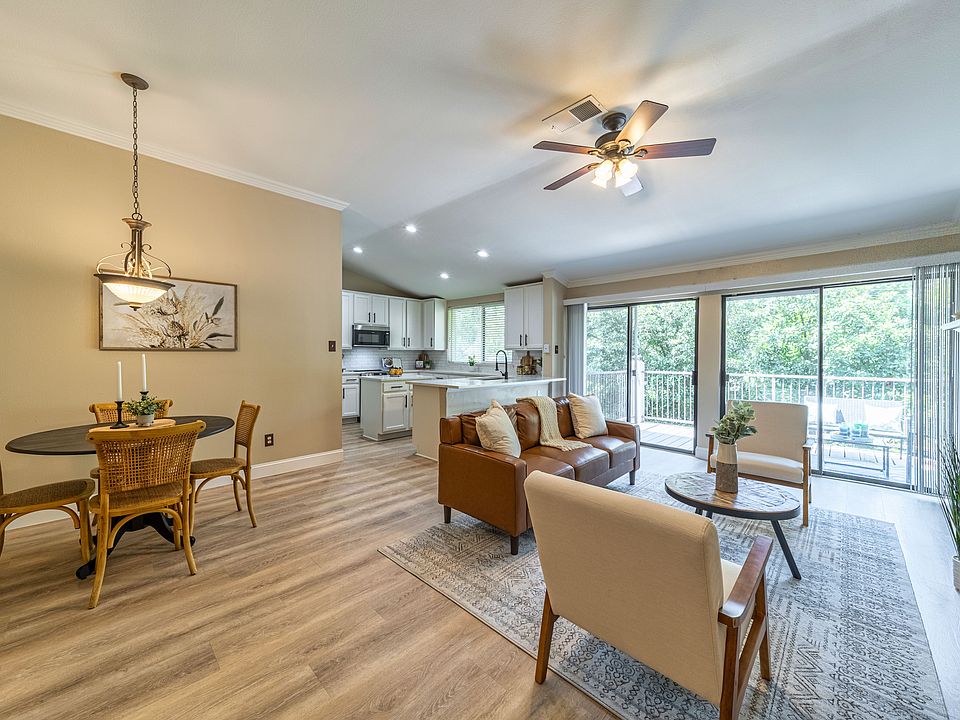 View of over sized patio from living area.