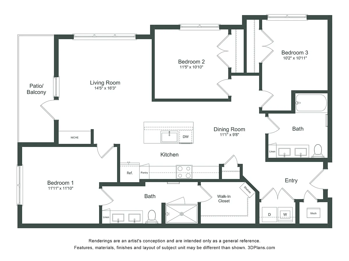 Floor plan The Cash | 3 Bed | 2 Bath