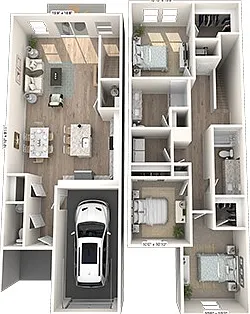 TH-C2: 3-bedroom, 2.5-bathroom townhome layout