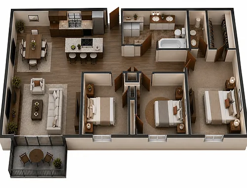 Floor plan 3 Bed, 2 Bath