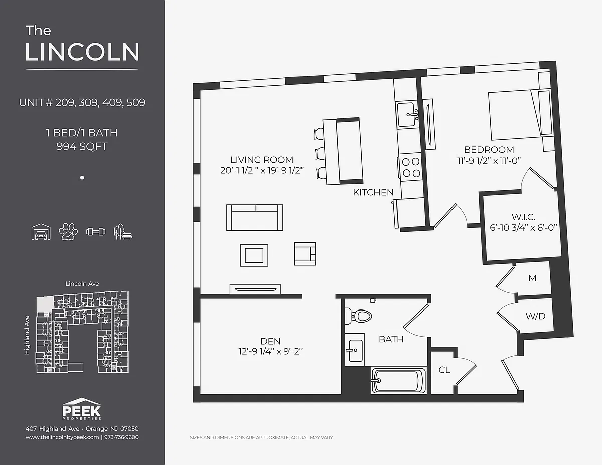 Floor plan One-Bedroom - Den