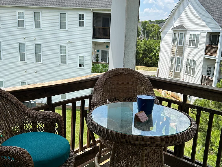 back deck with patio set