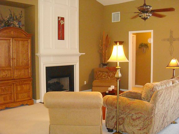 gas log fireplace, fan, entertainment niche