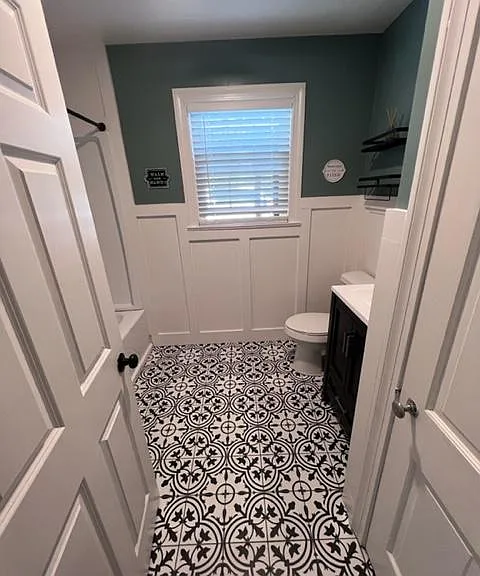 Guest bathroom with linen closet