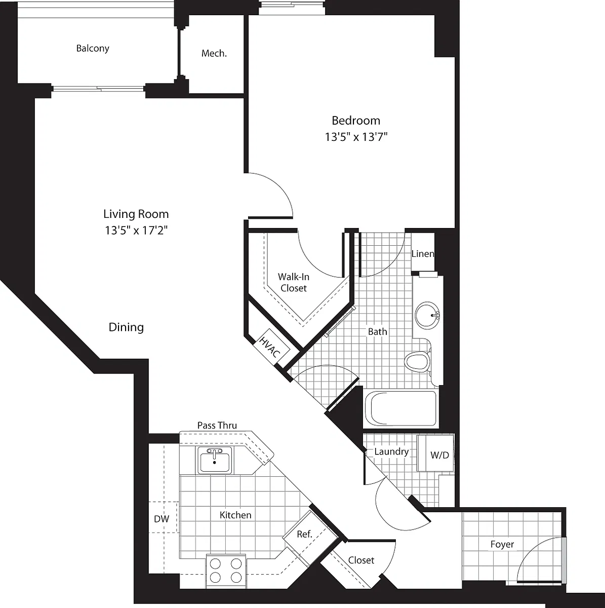 Floor plan 1 Bedroom BB