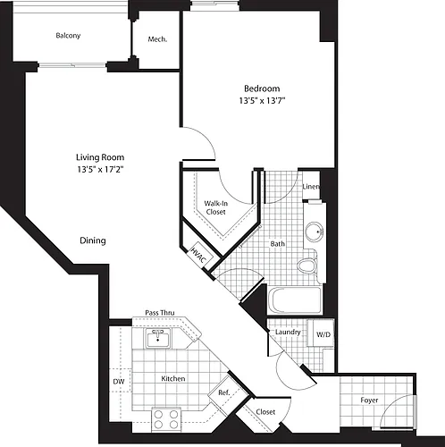 Floor plan 1 Bedroom BB