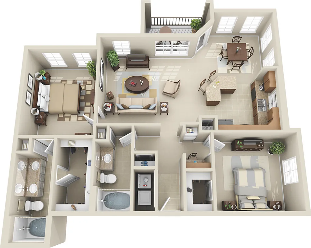 Floor plan 2 Bed, 2 Bath D (80% Income Restricted)