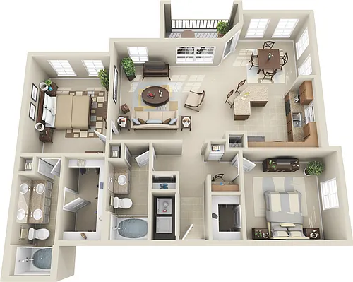 Floor plan 2 Bed, 2 Bath D (80% Income Restricted)