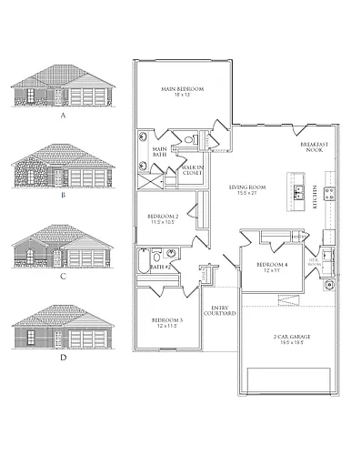 Floor plan 4 Bedrooms and 2 bathrooms
