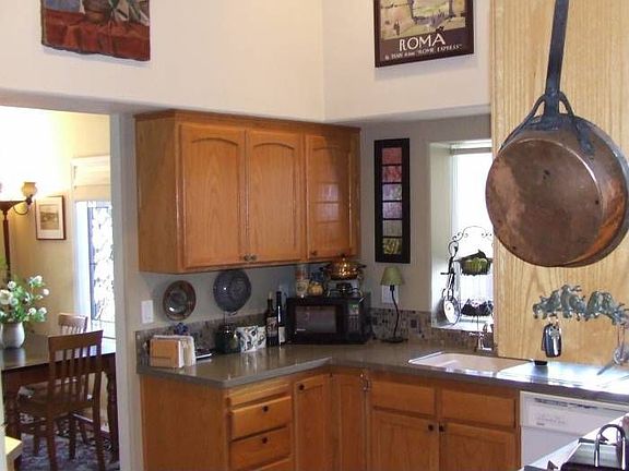 Kitchen leads into dining