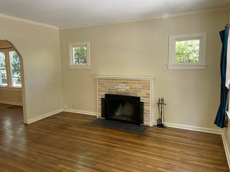 Wood-burning fireplace in living room!