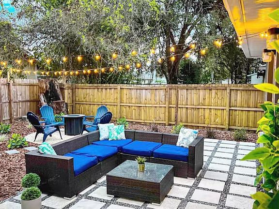 Cozy back yard with ample seating area