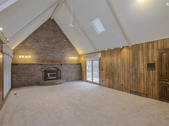 Vaulted ceiling in the great room with a skylight