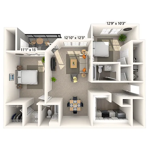 Floor plan Traditional 2x2 1082 SF