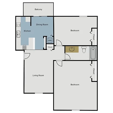 Floor plan 2 Bedroom 1 Bath -Extended Bedroom