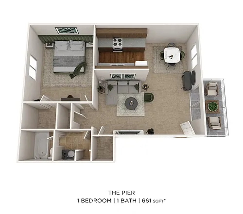 Floor plan One Bedroom - 661 sqft