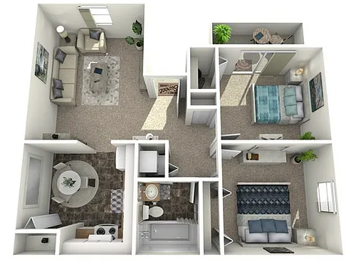 Floor plan 2 Bed, 1 Bath (60% Income Restricted)