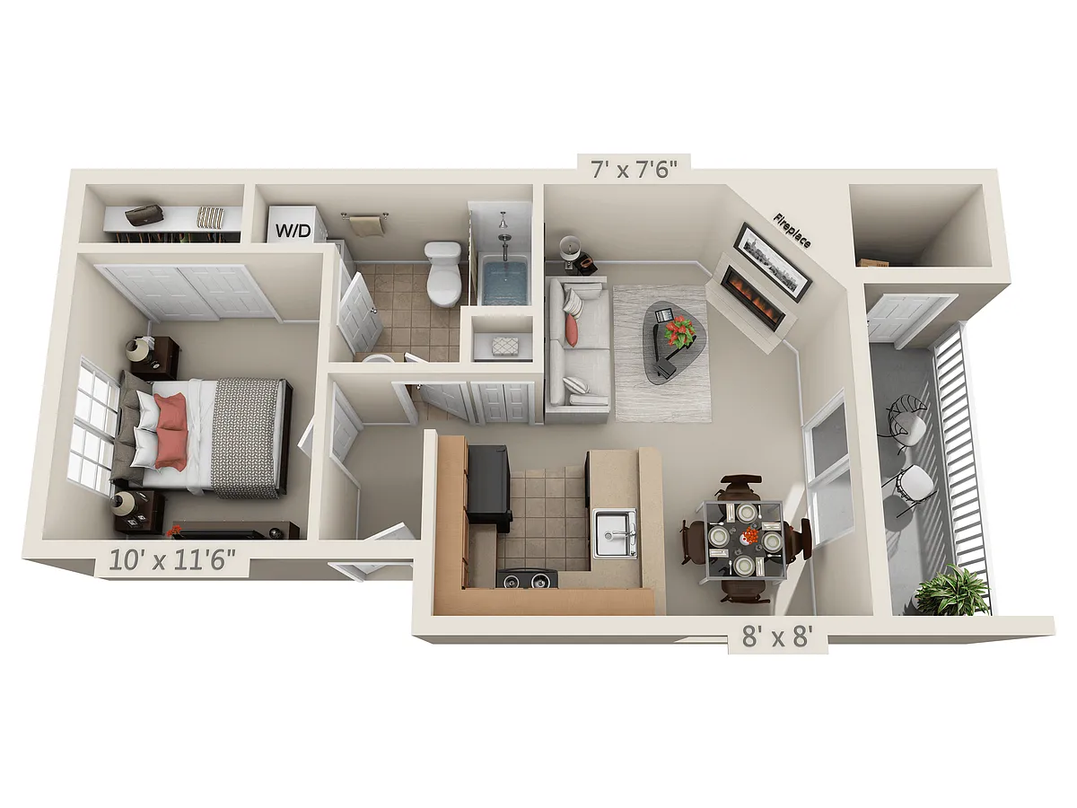 Floor plan 1 Bed, 1 Bath A