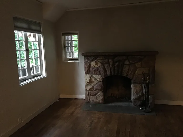 stone wood burning fireplace