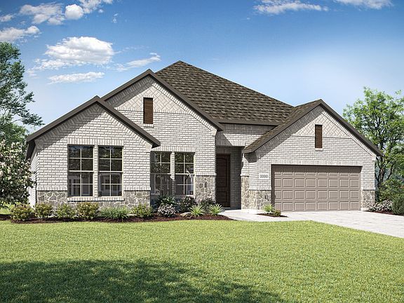 Elevation C is a single story brick and stone home design with a unique double basketweave brick fea