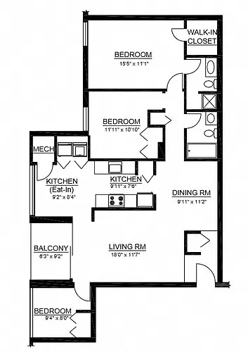 Floor plan B7 2 Bed 2 Bath and Den