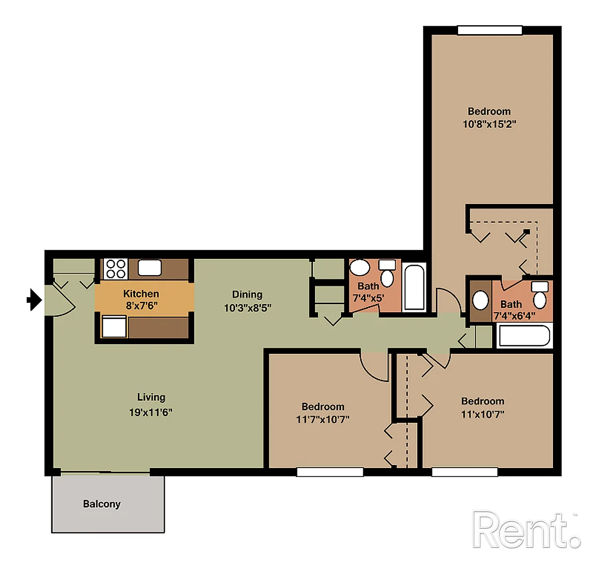 Floor plan 3 Bedroom 2Full Bath