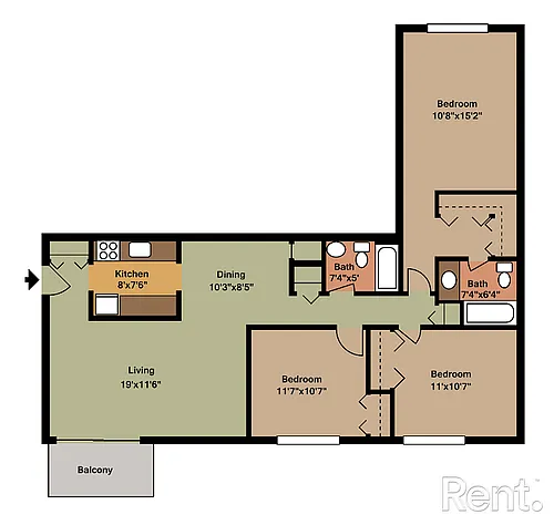 Floor plan 3 Bedroom 2Full Bath