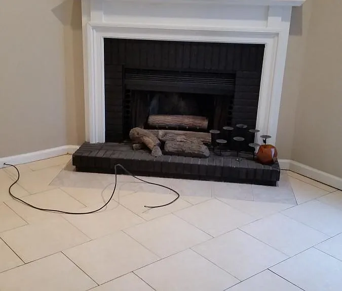 Corner fireplace in family room
