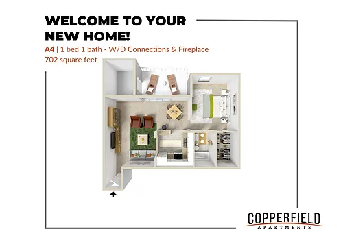 Floor plan A4 with Fireplace and Washer and Dryer Connections
