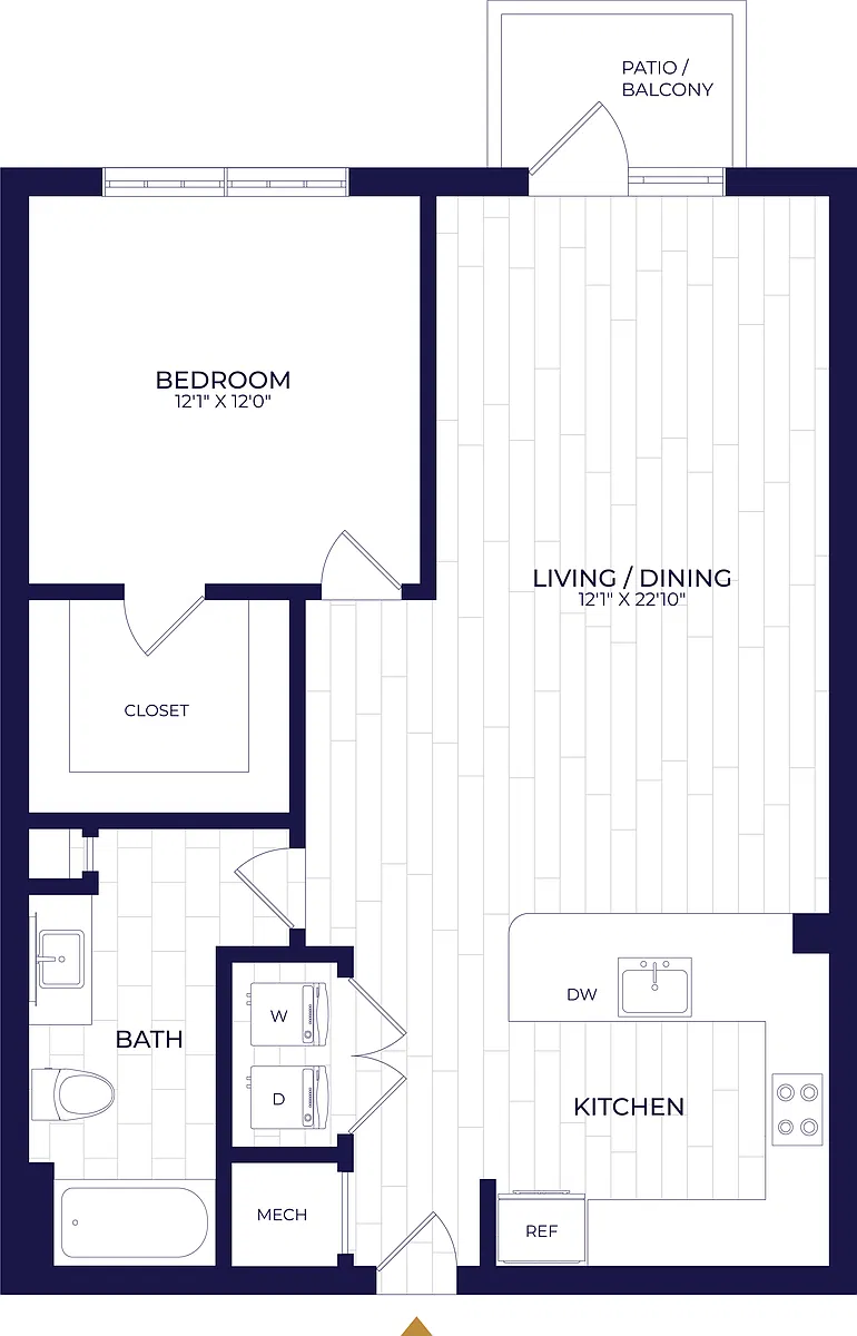 Floor plan 1 Bed/1 Bath WDU-A51