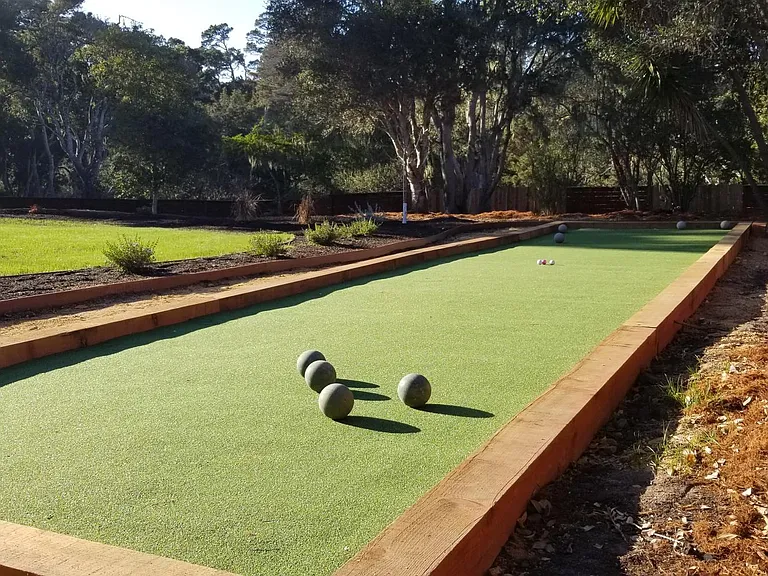non - regulation bocce ball court and putting green
