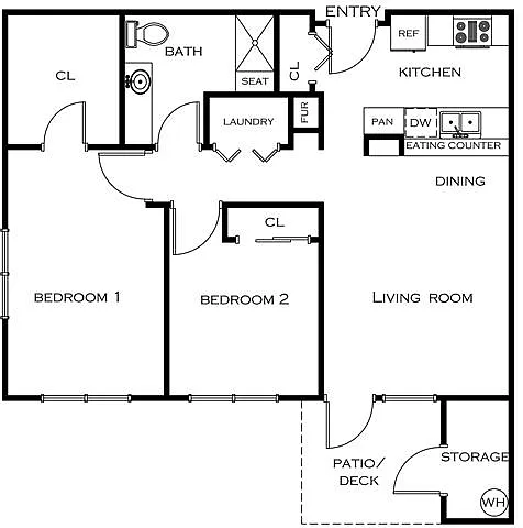 Floor plan 2 Bed 1 Bath