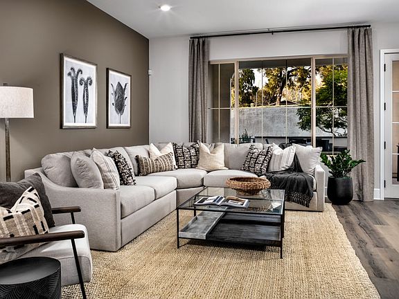 A photo of the great room in the Villas Plan 1 model home.