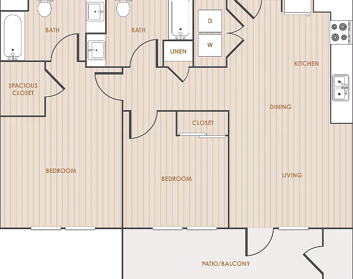 2 Bedroom 2 Bathroom A Floorplan Diagram