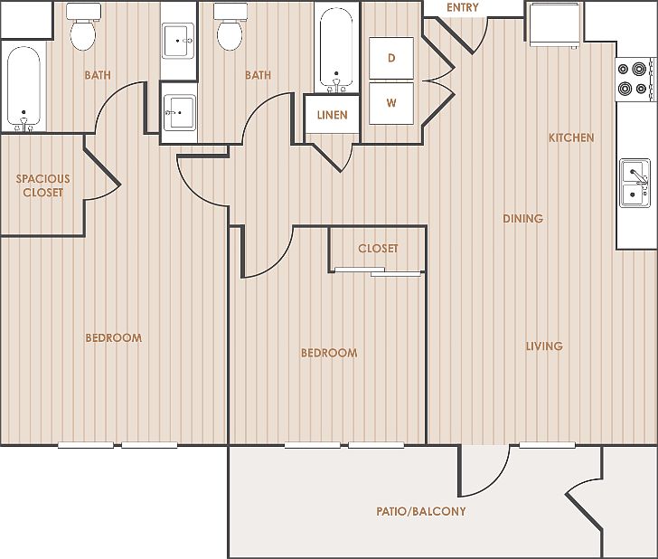 2 Bedroom 2 Bathroom 22A Floorplan Diagram