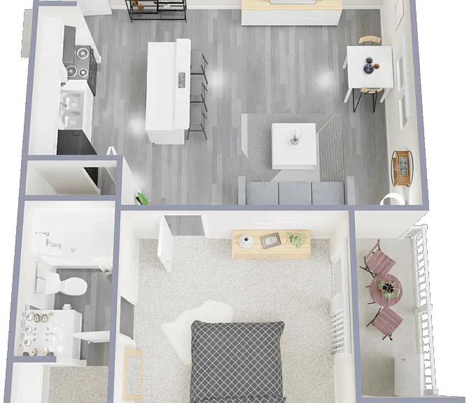 1 Bed 1 Bath Small Floorplan Diagram