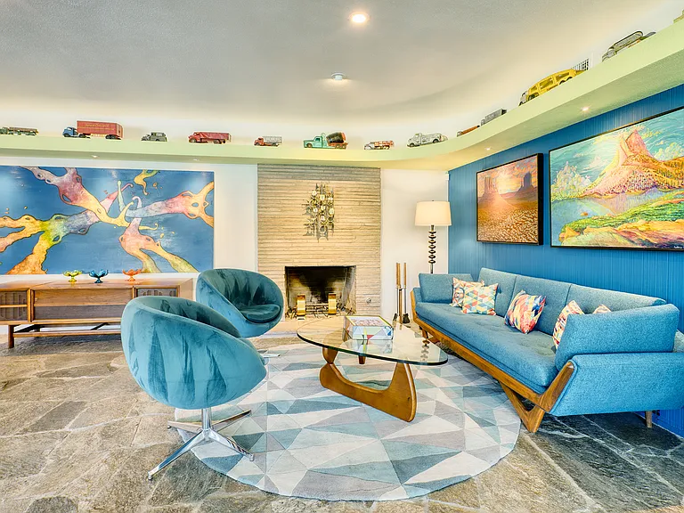 The conversation area with gas fireplace.