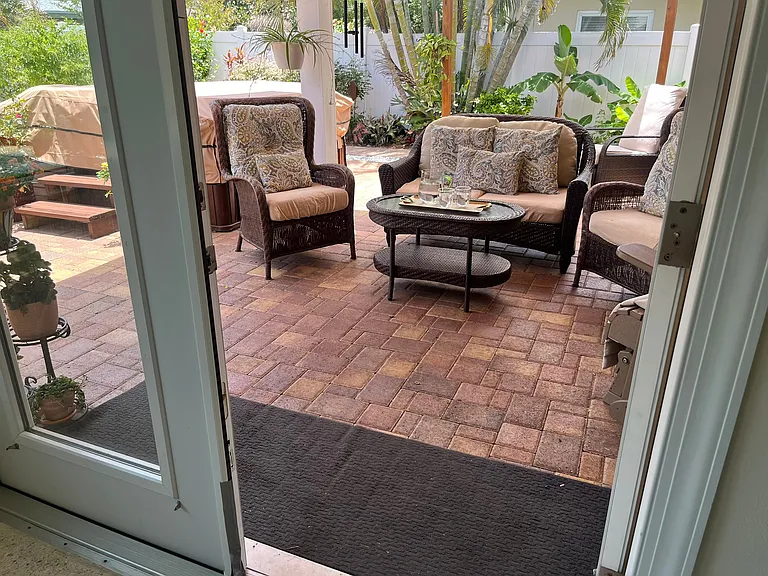Dining room view onto patio