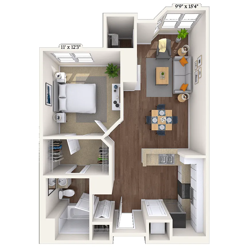 Floor plan Traditional 1x1 689-790 SF