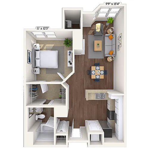 Floor plan Traditional 1x1 689-790 SF