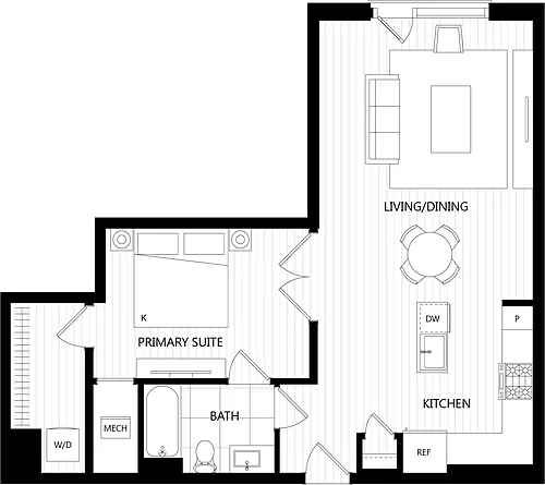 Floor plan 1 Bed/1 Bath-B1