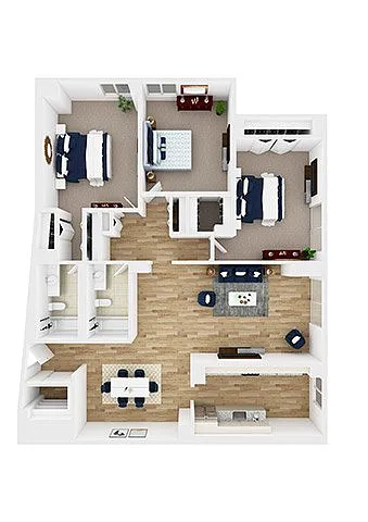 Floor plan Matisse - Three Bedroom, Two Bath (West)