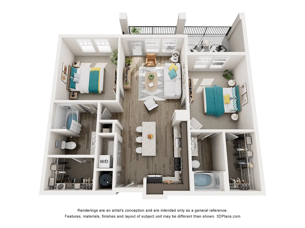 Floor plan B1A - Two Bedroom, Two Bathroom