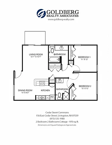 Floor plan Two Bedroom-Two Bath Cottage 970 Sq. Ft.
