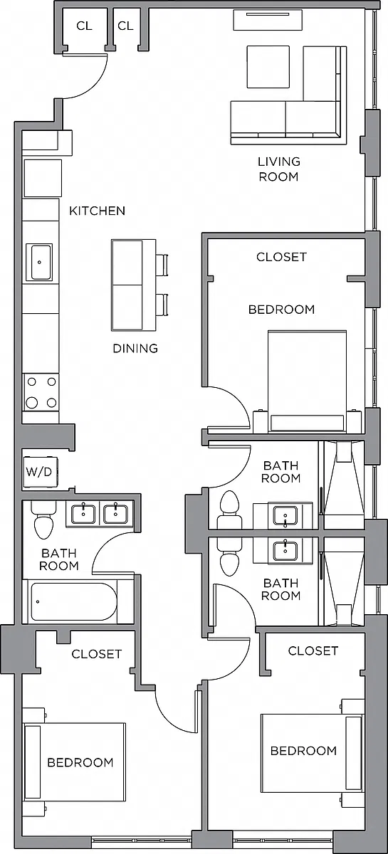 Floor plan 3 Bed/3 Bath-1500