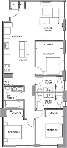 Floor plan 3 Bed/3 Bath-1500