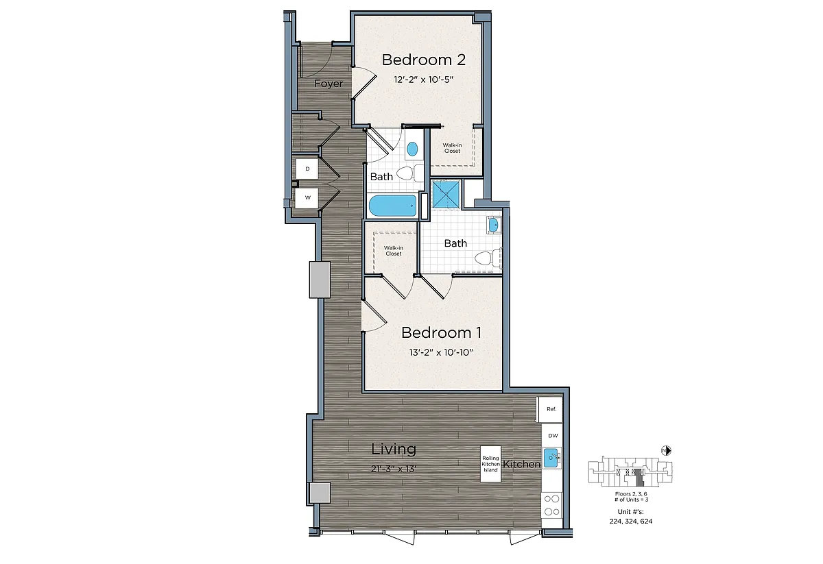 Floor plan Two Bedroom Two Bath- Leo
