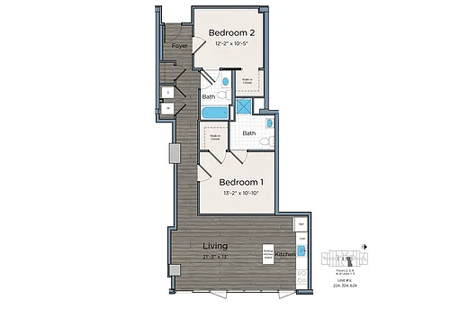 Floor plan Two Bedroom Two Bath- Leo